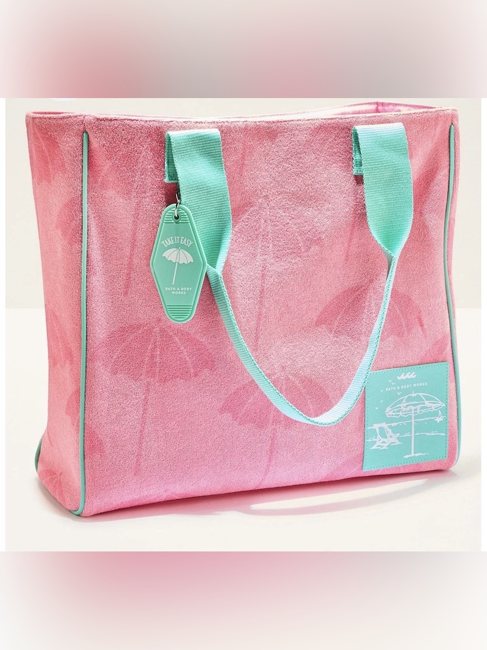 Bath & Body Works PINK UMBRELLA Tote TERRY CLOTH Beach Bag NWT